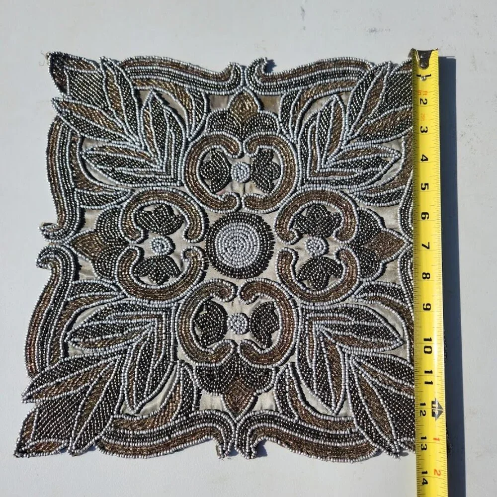 Embroidered Beaded Square Placemat Table Setting Holiday Christmas Decor Silver